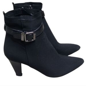 Etienne Aigner Black Microfiber Buckle Accent Ankle Boots